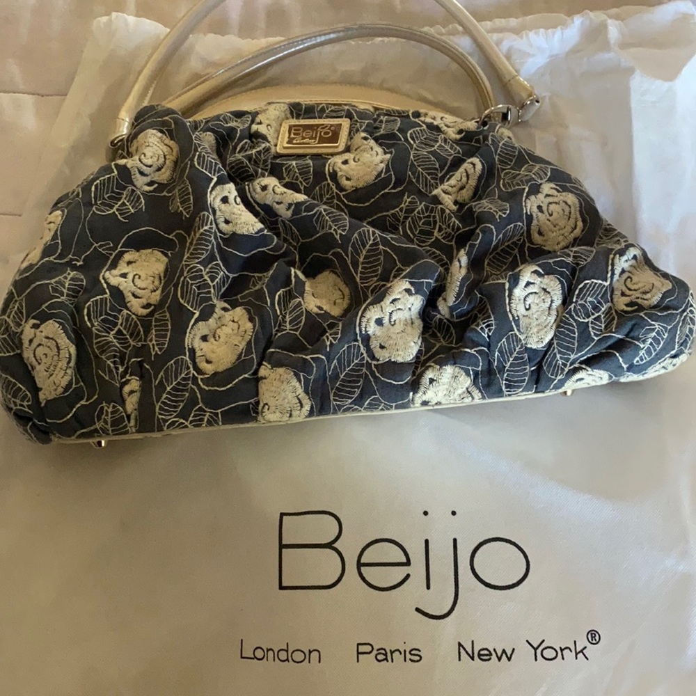 Embroidered blue Bejo couture tote